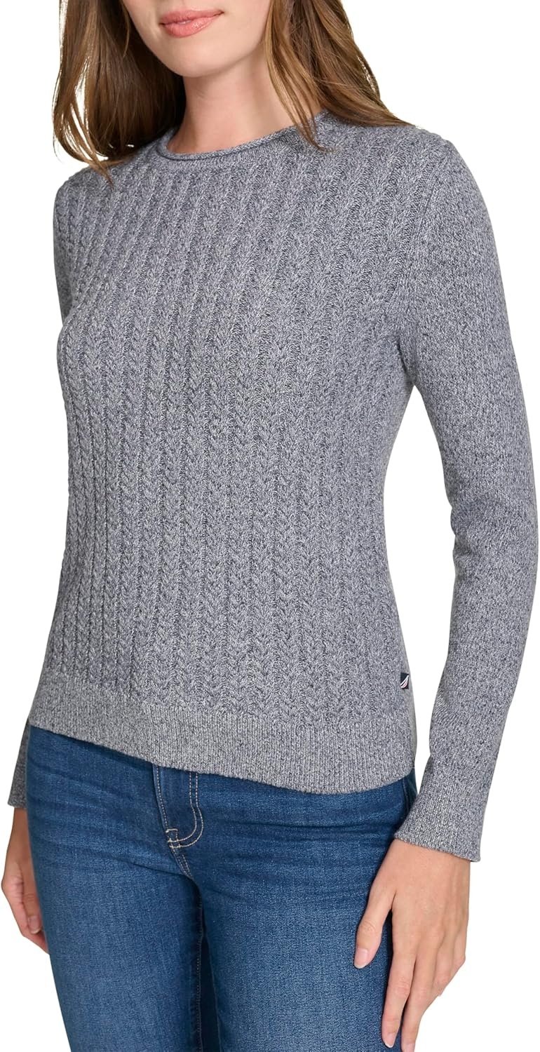 image:imageNautica Womens Crewneck Pullover Cable Long SleeveNight Sky