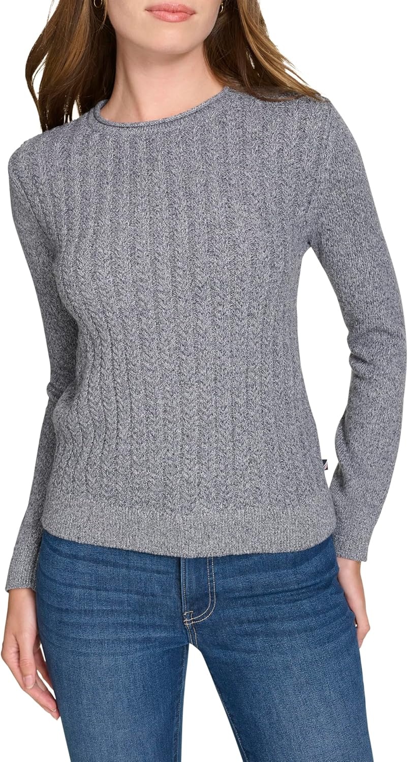 image:imageNautica Womens Crewneck Pullover Cable Long SleeveNight Sky