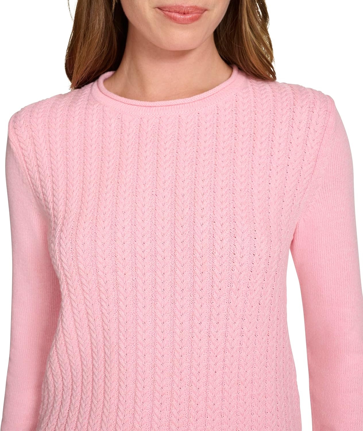 image:imageNautica Womens Crewneck Pullover Cable Long SleeveTaffy Pink Heather