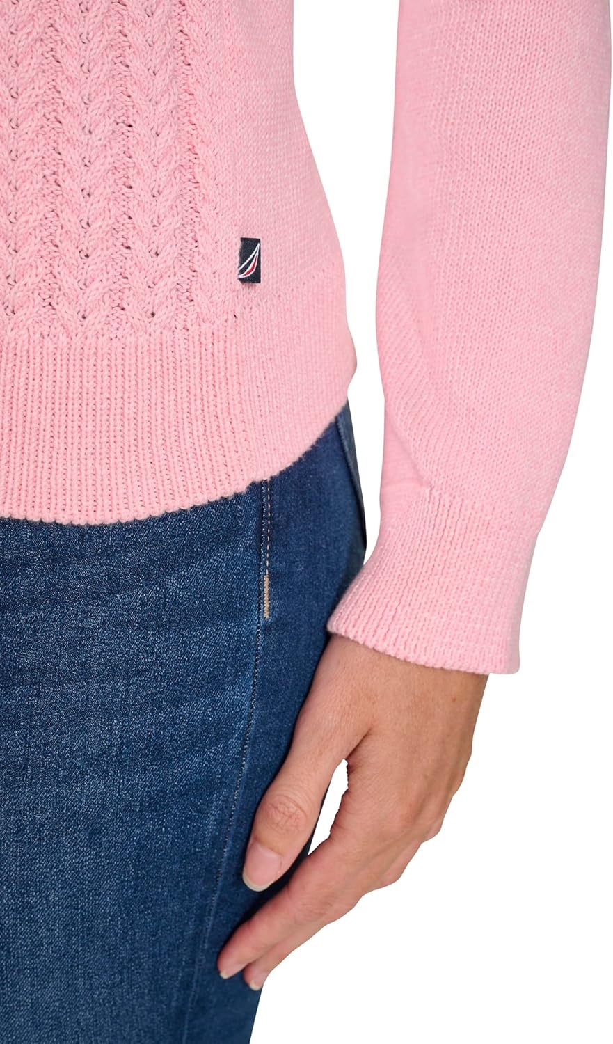 image:imageNautica Womens Crewneck Pullover Cable Long SleeveTaffy Pink Heather