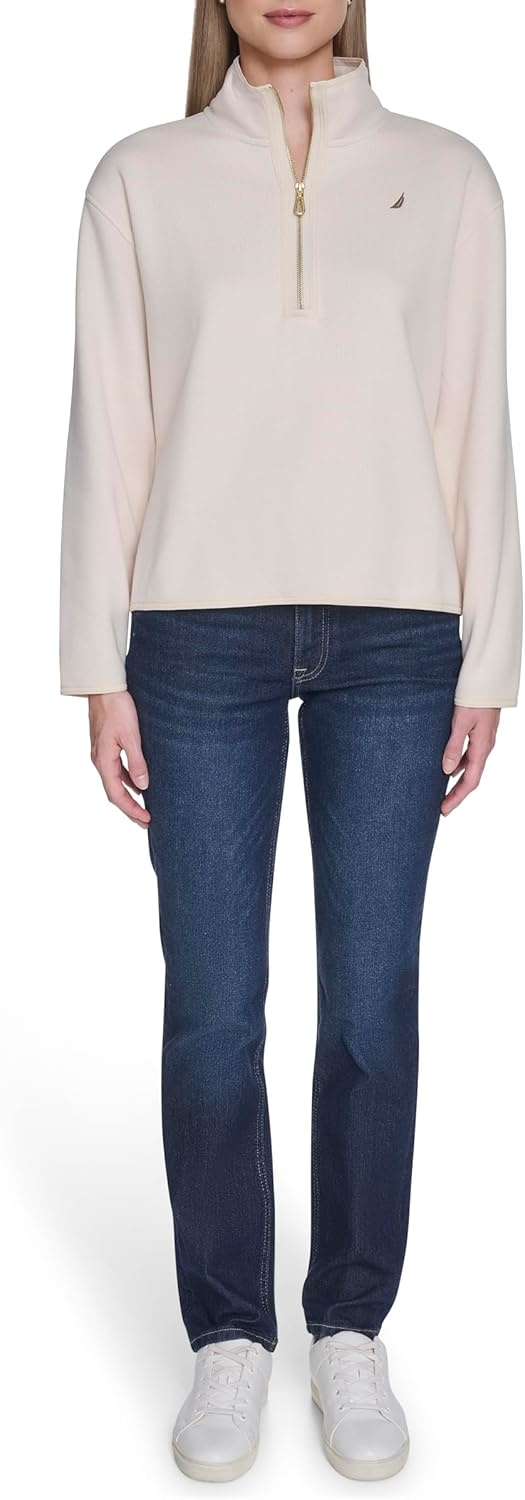 image:imageNautica Womens Jeans 14 Zip Sweater Fleece Pullover White Swan Medium