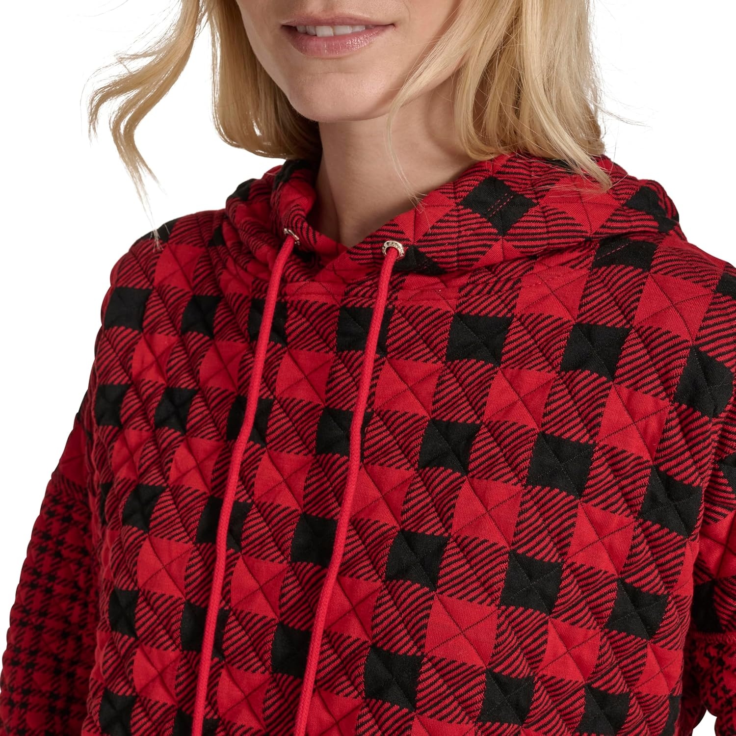 image:imageNautica Womens Long Sleeve Plaid Quilted HoodieBlackHaute Red