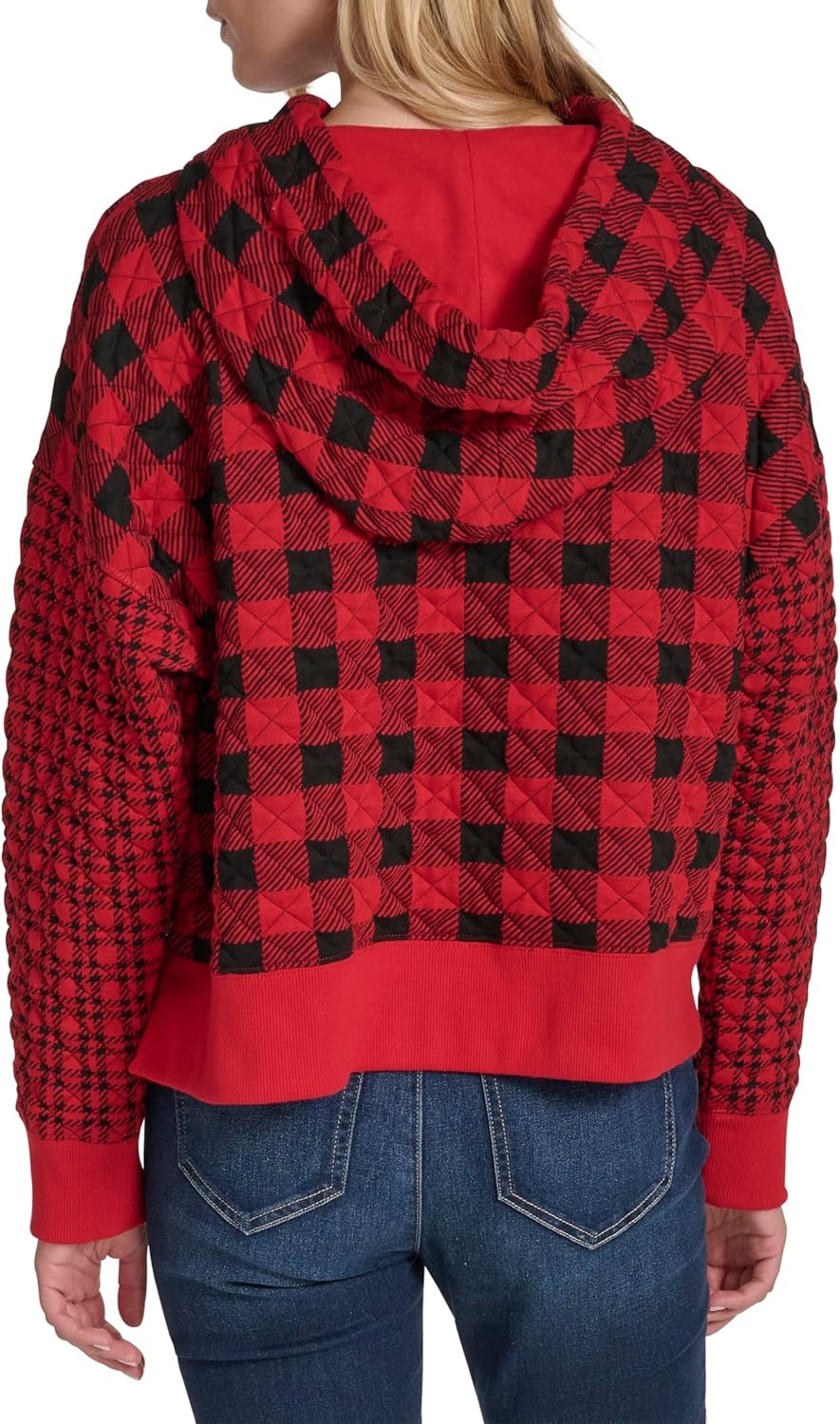 image:imageNautica Womens Long Sleeve Plaid Quilted HoodieBlackHaute Red