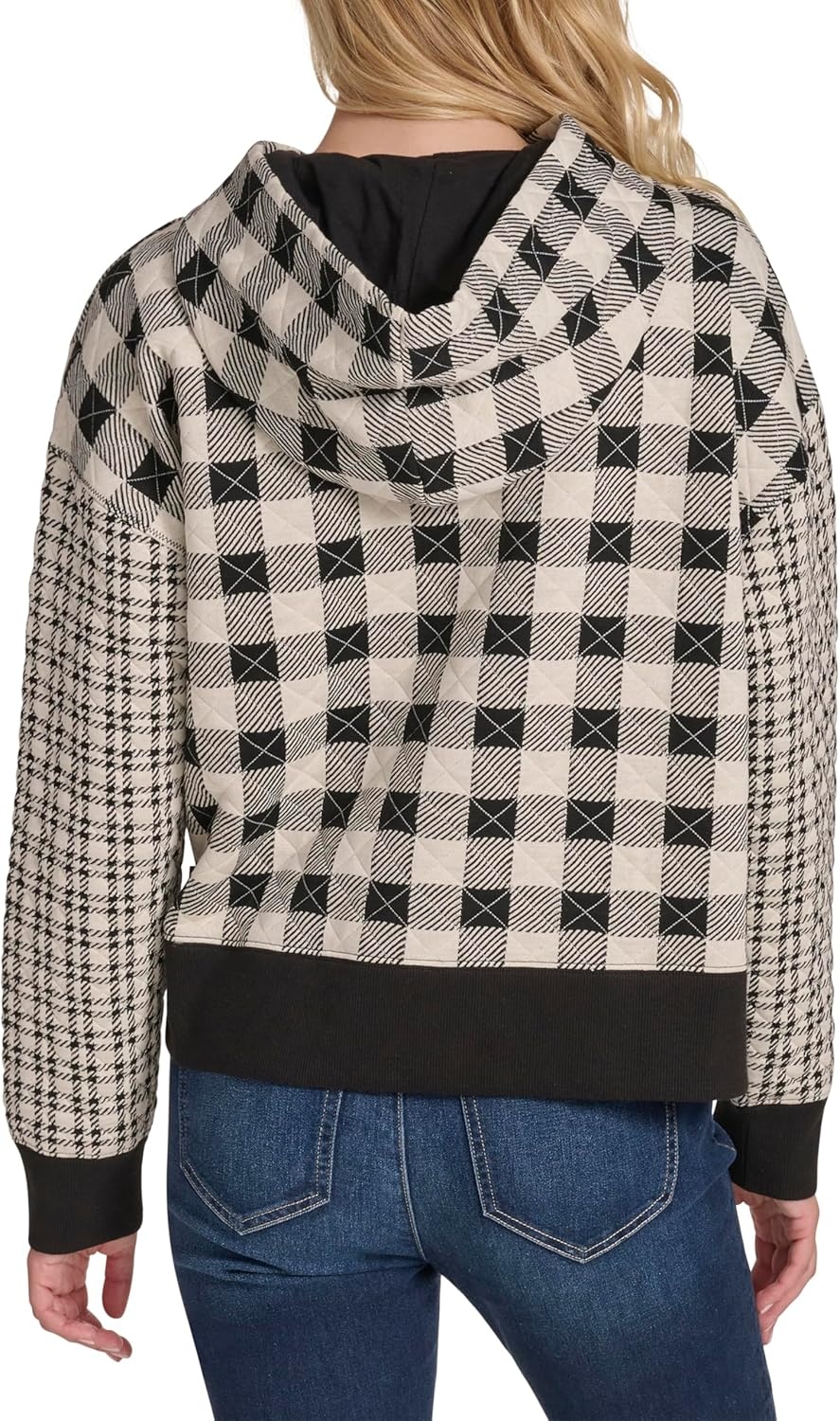 image:imageNautica Womens Long Sleeve Plaid Quilted HoodieBlackWhite Swan