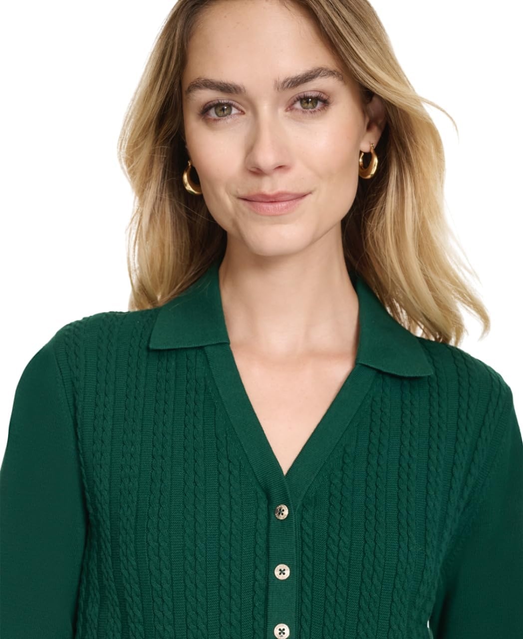 image:imageNautica Womens VNeck Cable Polo Long SleeveForest
