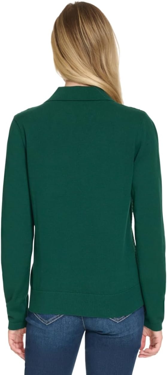 image:imageNautica Womens VNeck Cable Polo Long SleeveForest