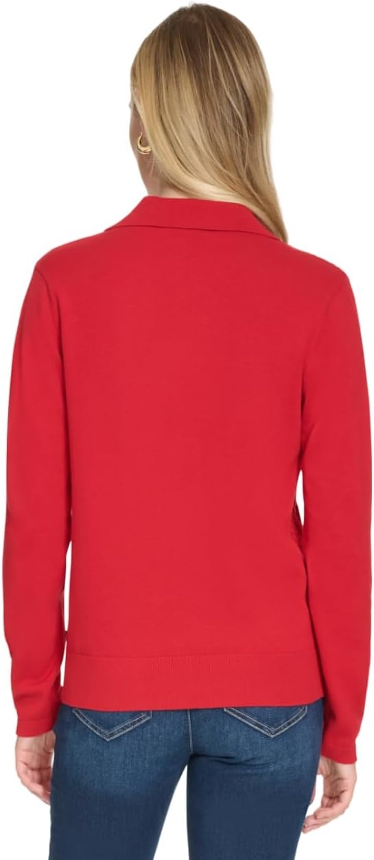 image:imageNautica Womens VNeck Cable Polo Long SleeveHaute Red