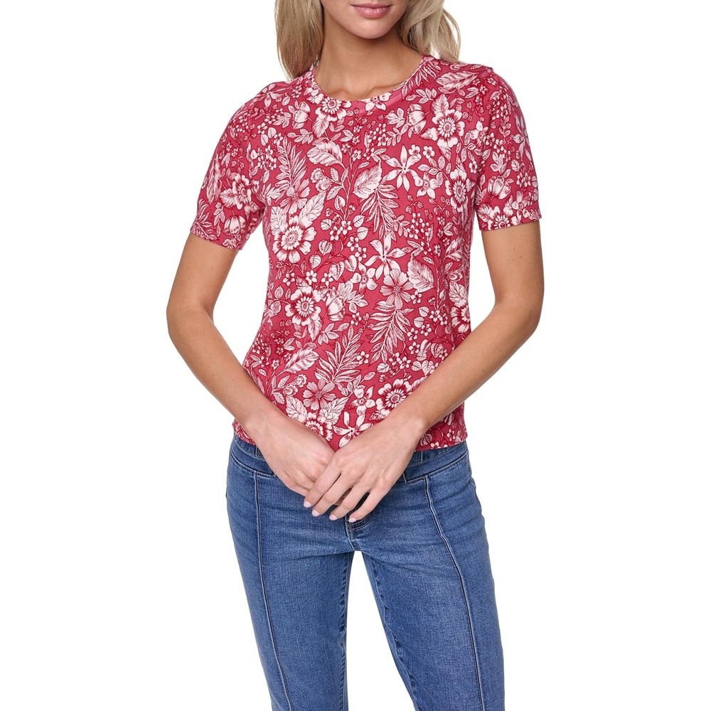 image:imageNautica Womens Crew Neck Solid Short Sleeve SweaterMineral Red Multi