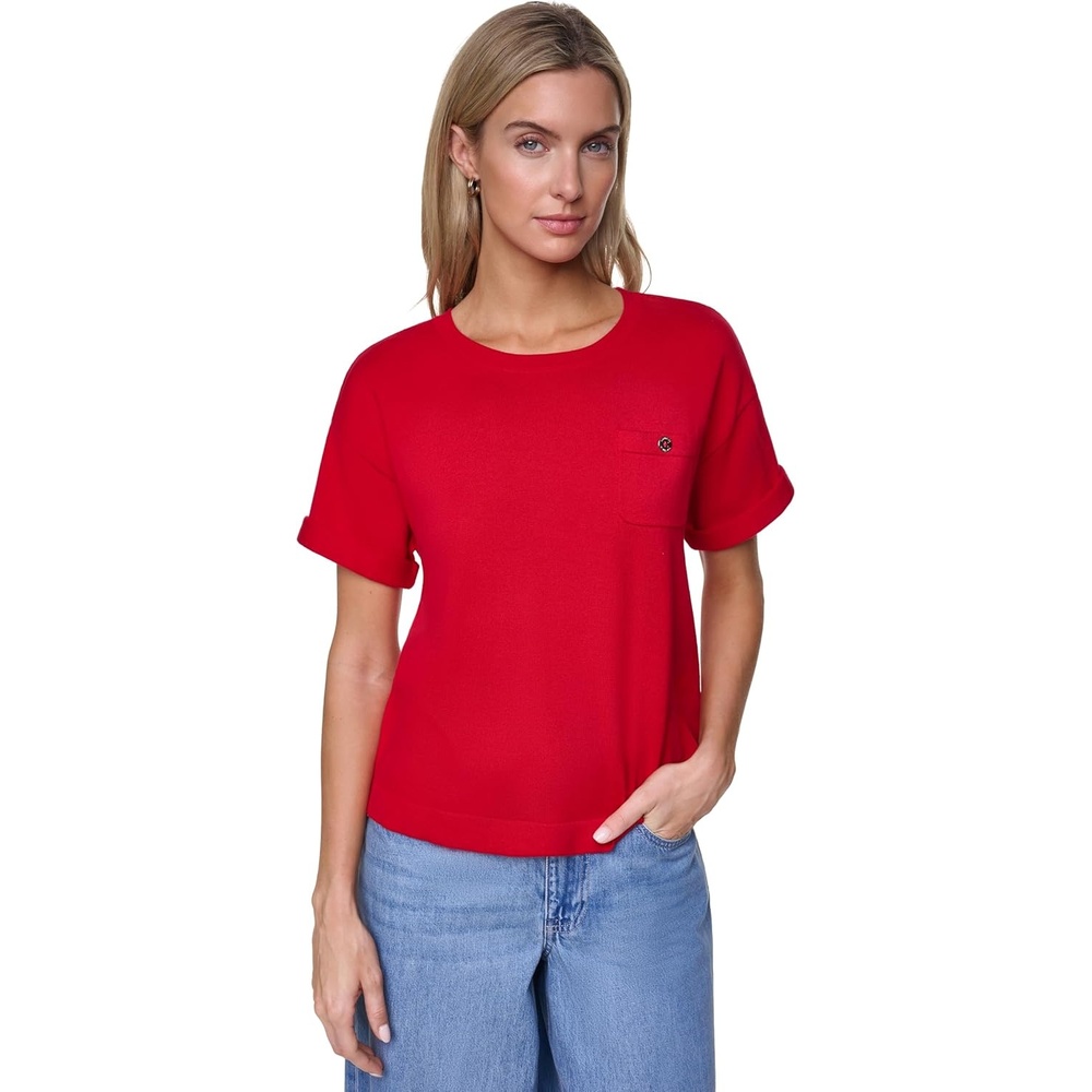 image:imageNautica Womens Crew Neck Solid Short Sleeve SweaterScarlet