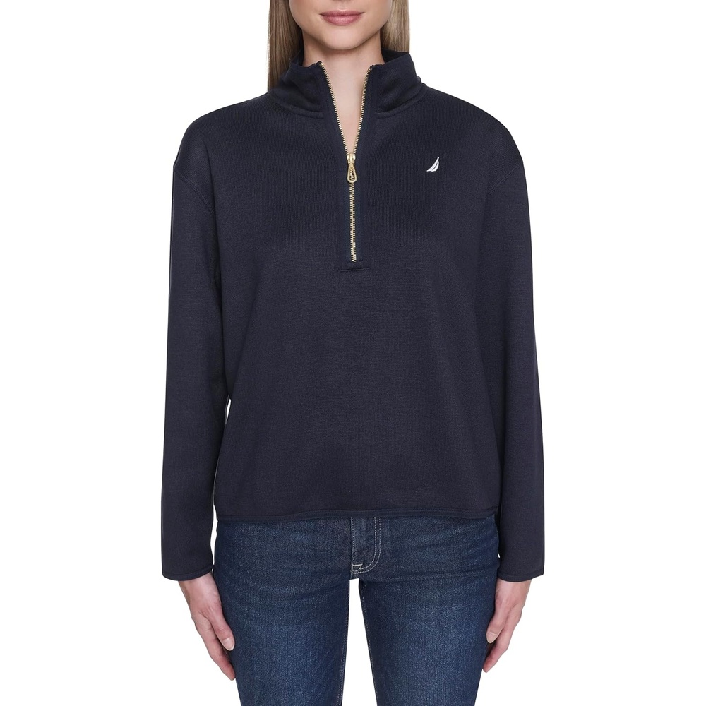 image:imageNautica Womens Jeans 14 Zip Sweater Fleece Pullover Night Sky Small