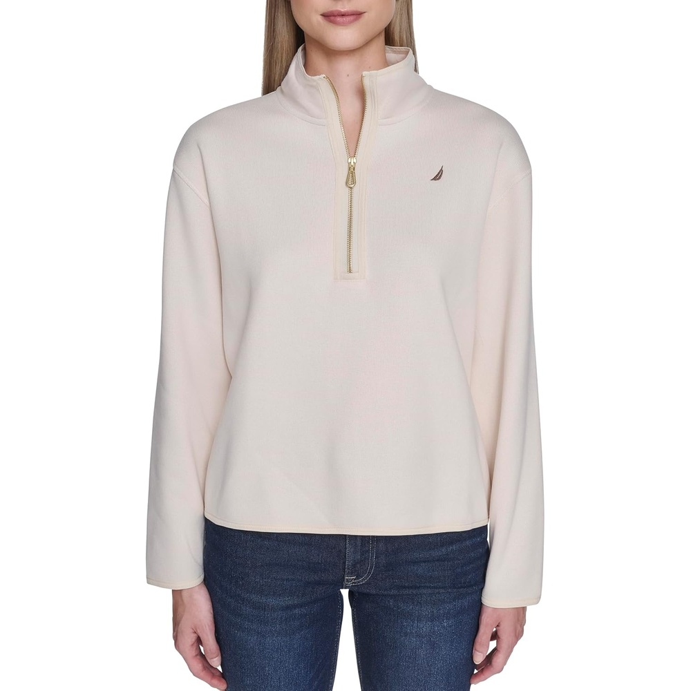 image:imageNautica Womens Jeans 14 Zip Sweater Fleece Pullover White Swan Medium