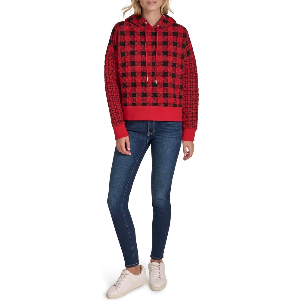 image:imageNautica Womens Long Sleeve Plaid Quilted HoodieBlackHaute Red