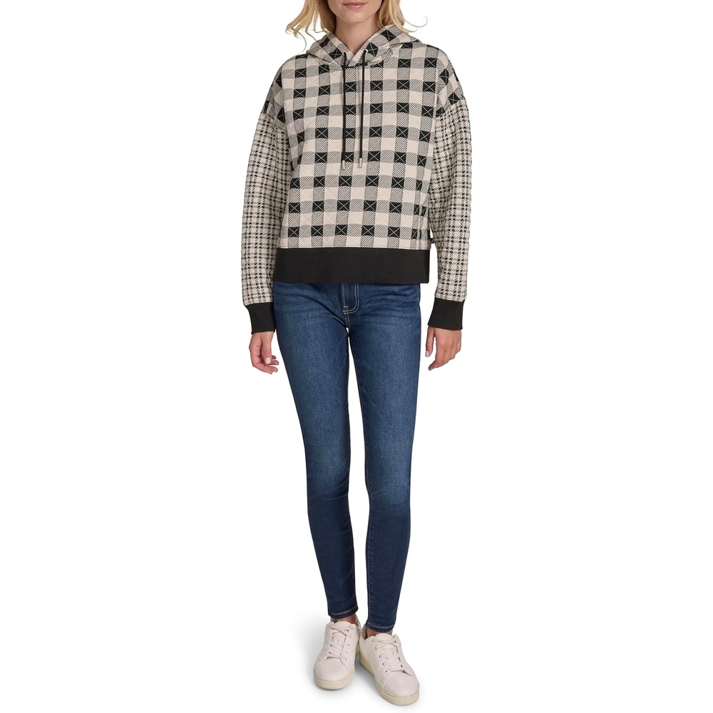 image:imageNautica Womens Long Sleeve Plaid Quilted HoodieBlackWhite Swan