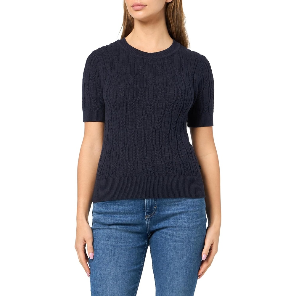 image:imageNautica Womens Short Sleeve Cable Sweater Night Sky XSmall