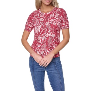 Nautica Women’s Crew Neck Solid Short Sleeve Sweater(Mineral Red Multi)
