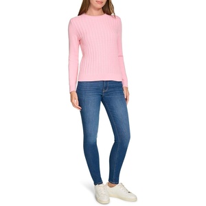 Nautica Women’s Crewneck Pullover Cable Long Sleeve(Taffy Pink Heather)