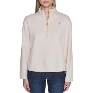 Nautica Women’s Jeans 1/4 Zip Sweater Fleece Pullover, White Swan, Medium