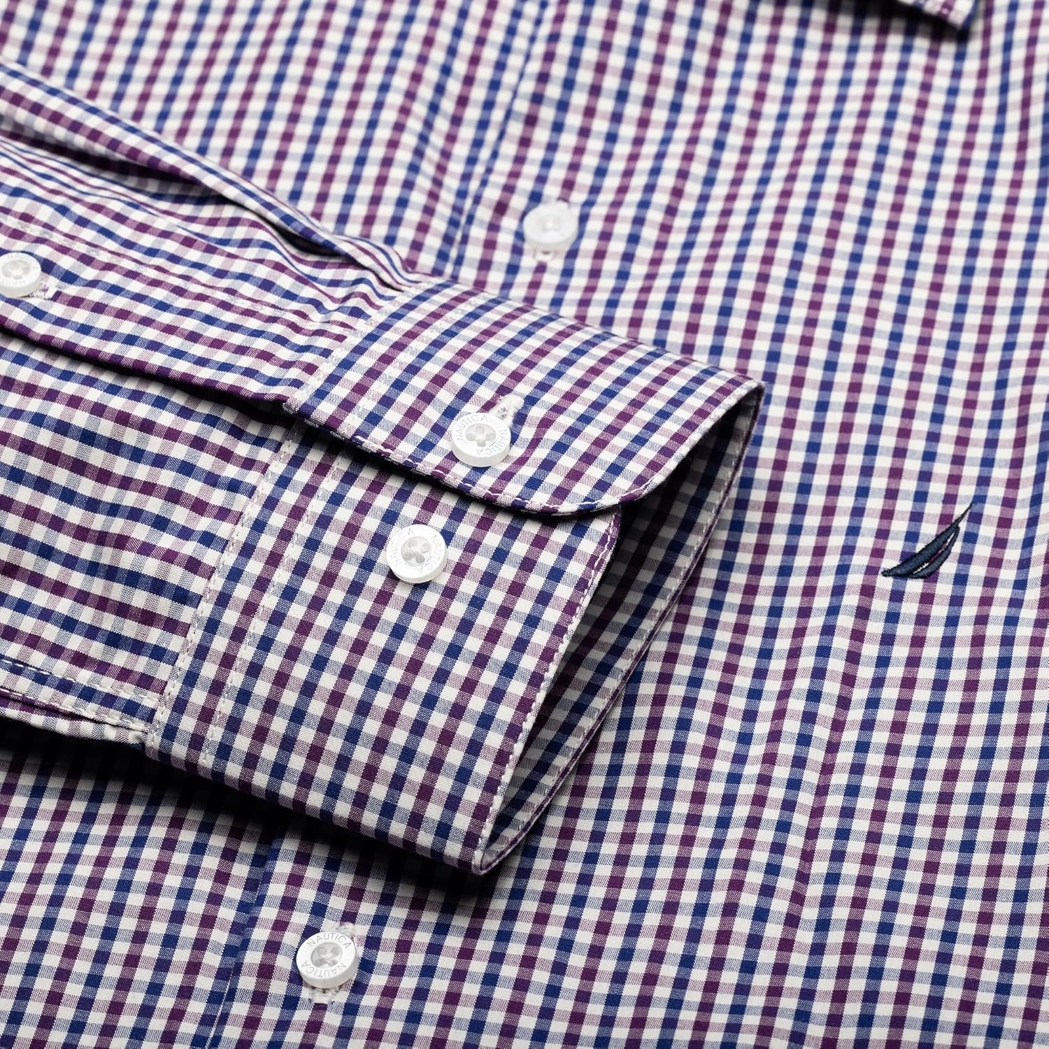 image:imageNAUTICA Slim Fit 100 Cotton Mens Dress Shirts Long Sleeve Wrinkle Resistant FormalPurple Blue Check