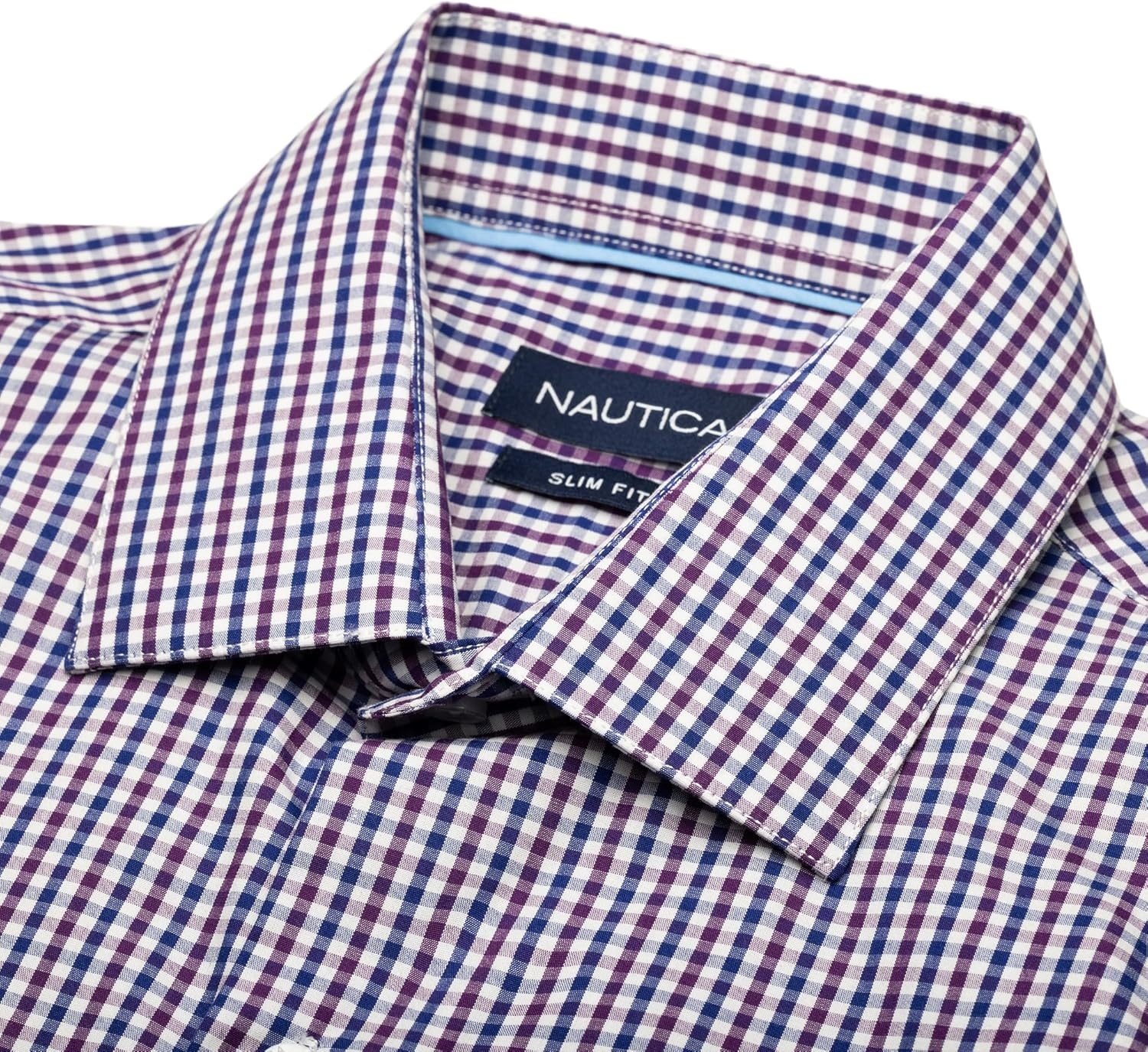 image:imageNAUTICA Slim Fit 100 Cotton Mens Dress Shirts Long Sleeve Wrinkle Resistant FormalPurple Blue Check