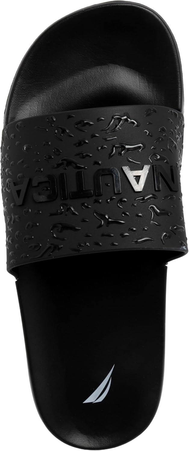 image:imageNautica Mens Open Toe Slide Sandals Comfortable Indoor amp Outdoor Shower SlippersBlack X Rain Water