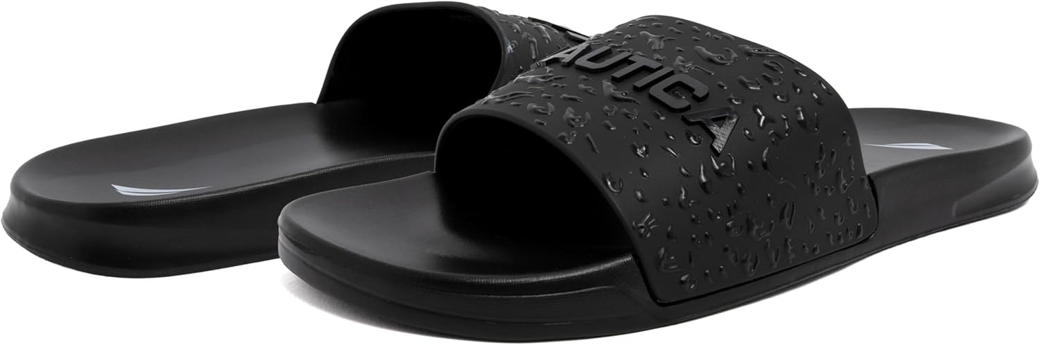 image:imageNautica Mens Open Toe Slide Sandals Comfortable Indoor amp Outdoor Shower SlippersBlack X Rain Water