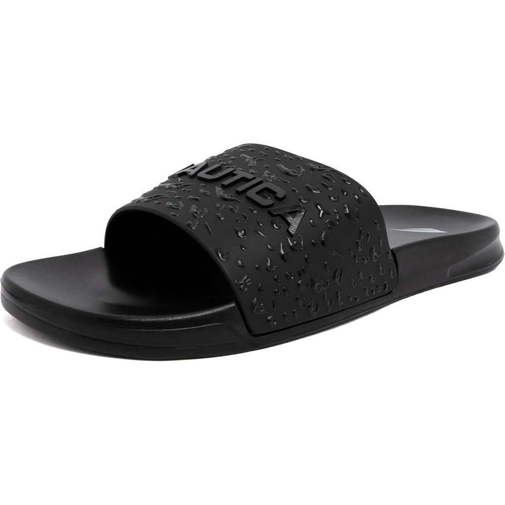 image:imageNautica Mens Open Toe Slide Sandals Comfortable Indoor amp Outdoor Shower SlippersBlack X Rain Water