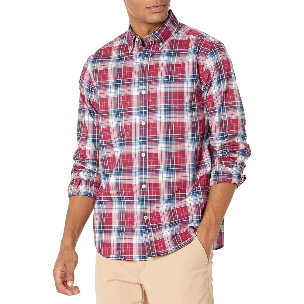 image:imageNautica Mens Plaid Poplin ShirtRusted Hull