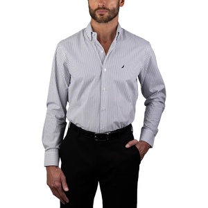 NAUTICA Slim Fit 100% Cotton Mens Dress Shirts Long Sleeve Wrinkle Resistant Formal(Blue Mini Stripes)