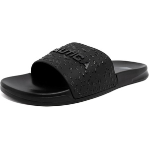 Nautica Men’s Open Toe Slide Sandals – Comfortable Indoor & Outdoor Shower Slippers(Black X Rain Water)