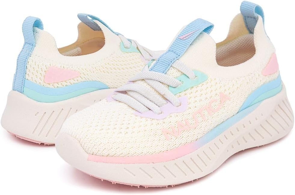 image:imageNautica Girls Toddler Knit SlipOn Sneakers with Max Comfort Sole Bungee Closure Tennis Running Shoes for School and Play ToddlerLittle KidCream