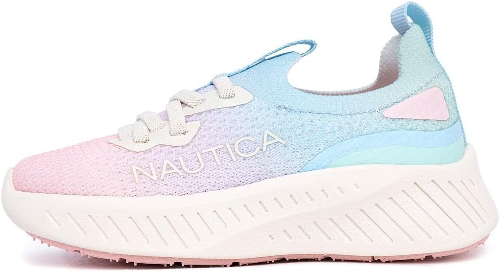 image:imageNautica Girls Toddler Knit SlipOn Sneakers with Max Comfort Sole Bungee Closure Tennis Running Shoes for School and Play ToddlerLittle KidPastel Rainbow Fade
