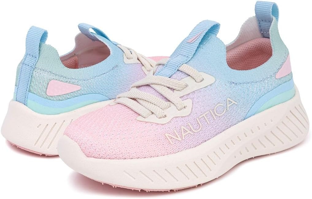 image:imageNautica Girls Toddler Knit SlipOn Sneakers with Max Comfort Sole Bungee Closure Tennis Running Shoes for School and Play ToddlerLittle KidPastel Rainbow Fade
