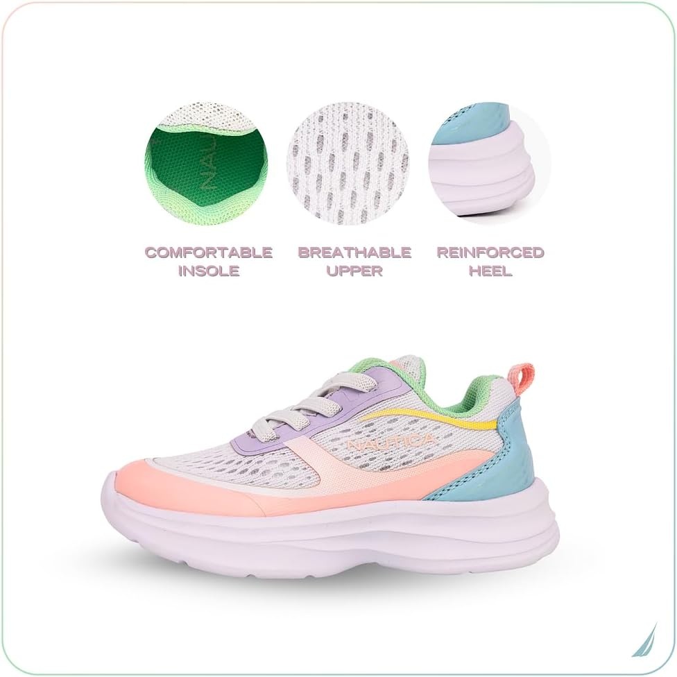 image:imageNautica Girls Toddler Knit SlipOn Sneakers with Max Comfort Sole Bungee Closure Tennis Running Shoes for School and Play ToddlerLittle KidWhite Pastel