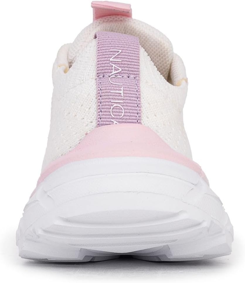 image:imageNautica Girls Toddler Knit SlipOn Sneakers with Max Comfort Sole Bungee Closure Tennis Running Shoes for School and Play ToddlerLittle KidWhite Pink Lilac