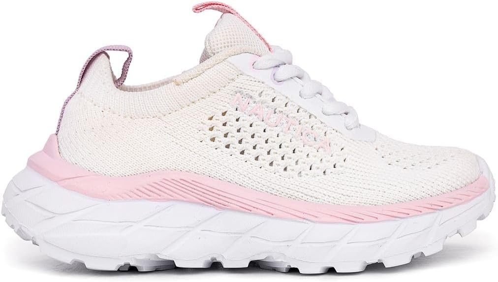 image:imageNautica Girls Toddler Knit SlipOn Sneakers with Max Comfort Sole Bungee Closure Tennis Running Shoes for School and Play ToddlerLittle KidWhite Pink Lilac