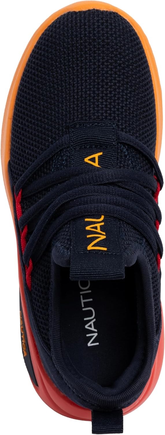 image:imageNautica Kids Athletic SlipOn Sneakers Comfortable Bungee Running Shoes for Boys and Girls Stylish and Supportive Footwear for Active Kids Big KidLittle KidToddlerNavy Red Orange