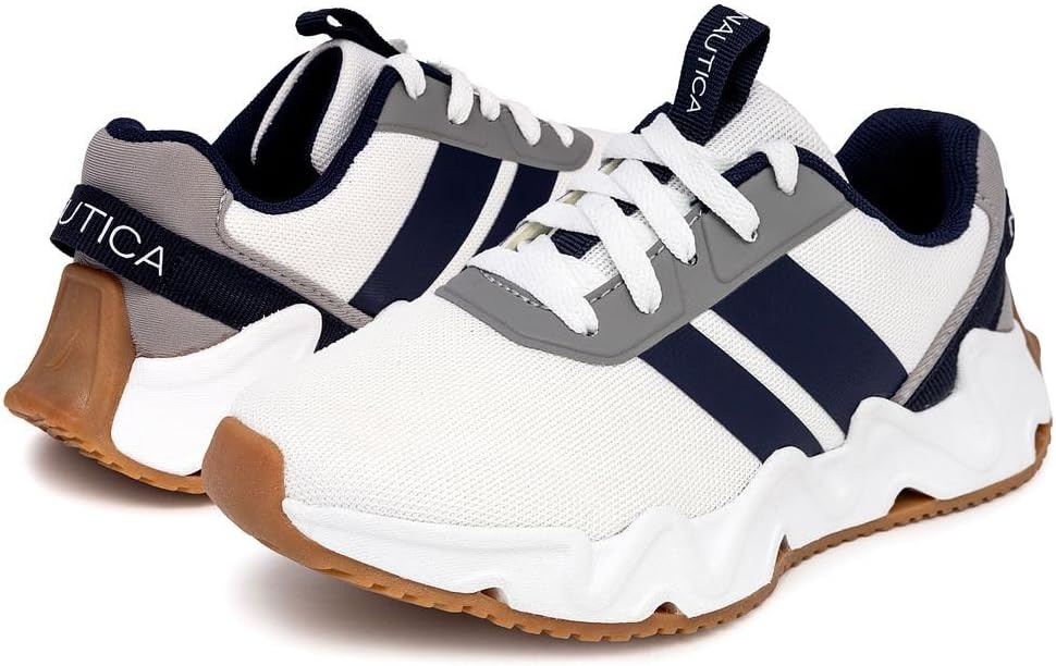 image:imageNautica Kids Running Sneakers Comfortable Shoes for Boys and Girls Sizes for Big amp Little Kids LaceUpBungee ManalapinWhite Grey Navywavy