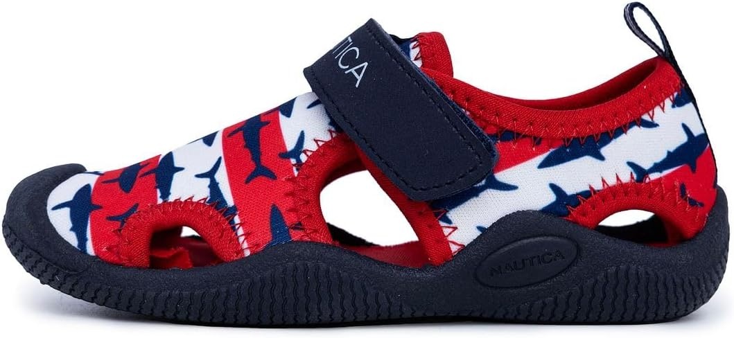 image:imageNautica Kids Water Shoes for Boys Girls Toddler Quick Dry Swim Shoes Aqua Socks Beach Pool Closed Toe Barefoot Summer Watershoes for Toddlers Size 512Rwb Shark Stripe