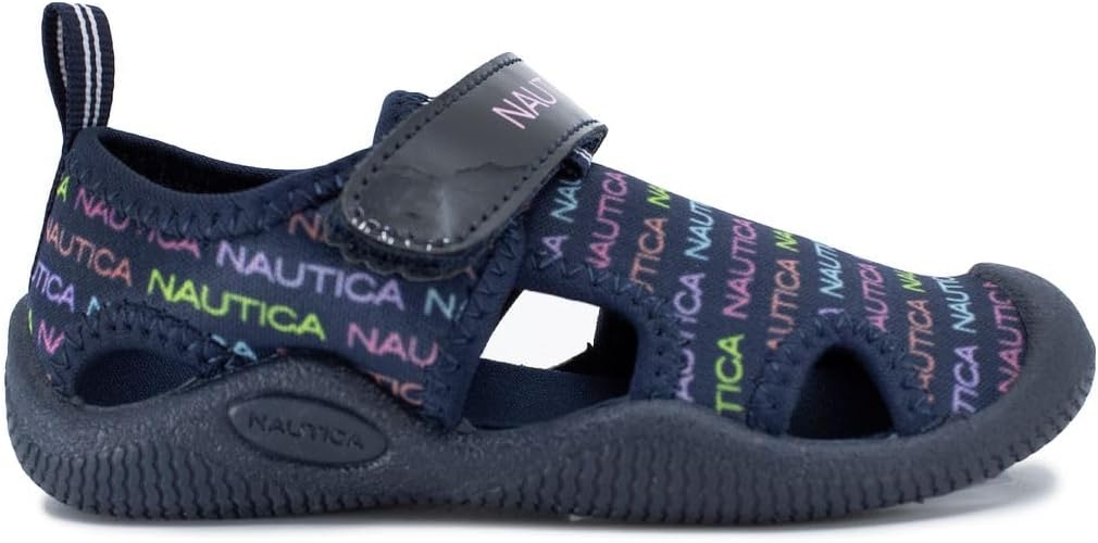 image:imageNautica Kids Water Shoes for Boys Girls Toddler Quick Dry Swim Shoes Aqua Socks Beach Pool Closed Toe Barefoot Summer Watershoes for Toddlers Size 512Navy Rainbow Logo