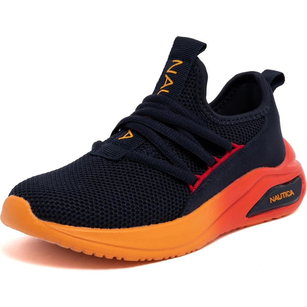 image:imageNautica Kids Athletic SlipOn Sneakers Comfortable Bungee Running Shoes for Boys and Girls Stylish and Supportive Footwear for Active Kids Big KidLittle KidToddlerNavy Red Orange