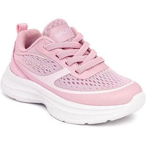 Nautica Girls Toddler Knit Slip-On Sneakers with Max Comfort Sole, Bungee Closure, Tennis Running Shoes for School and Play (Toddler/Little Kid)(Pink White)