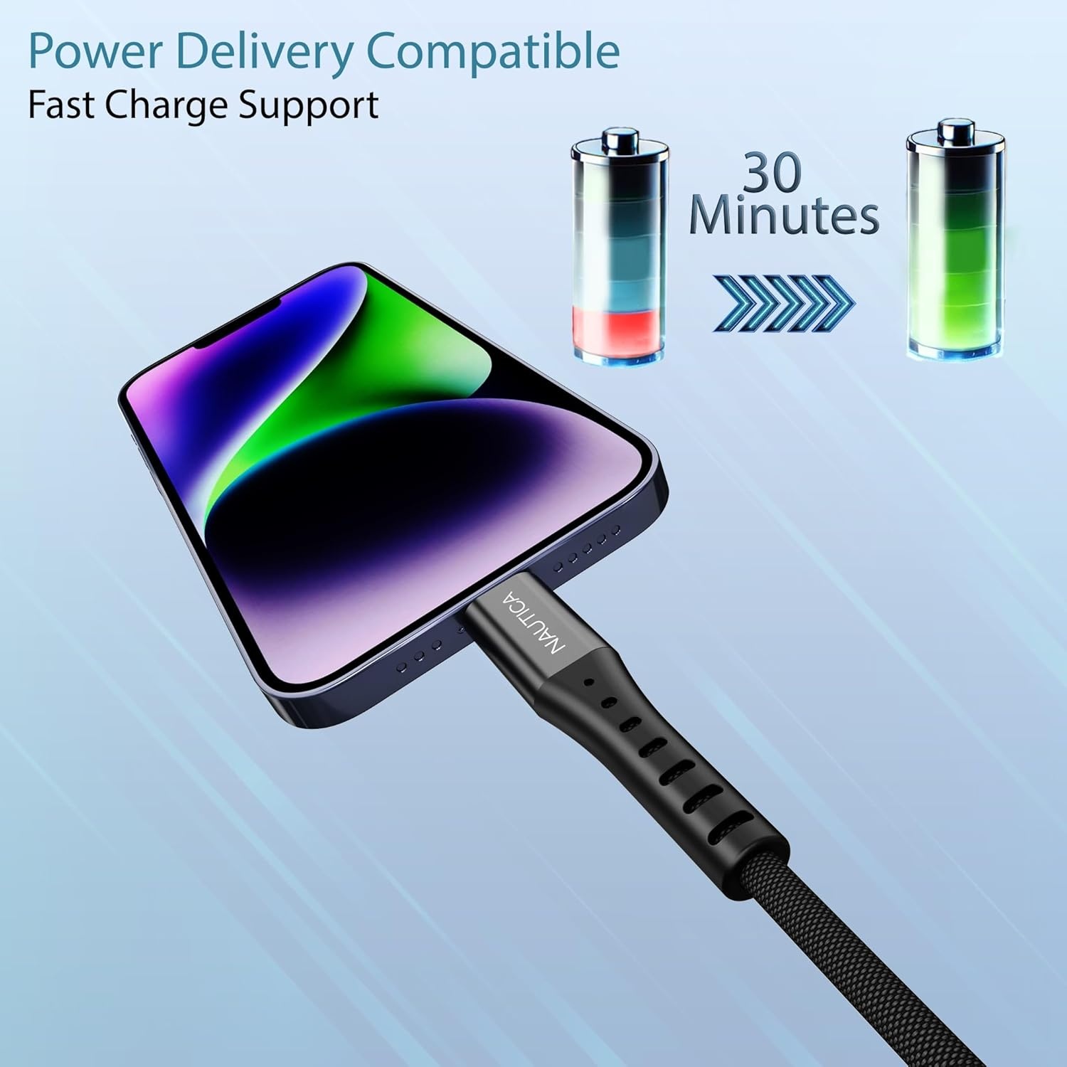 image:imageNautica USBC to USBC Cable 15W HighSpeed Charging Durable Braided Cable Premium Quality Universal Compatibility Black