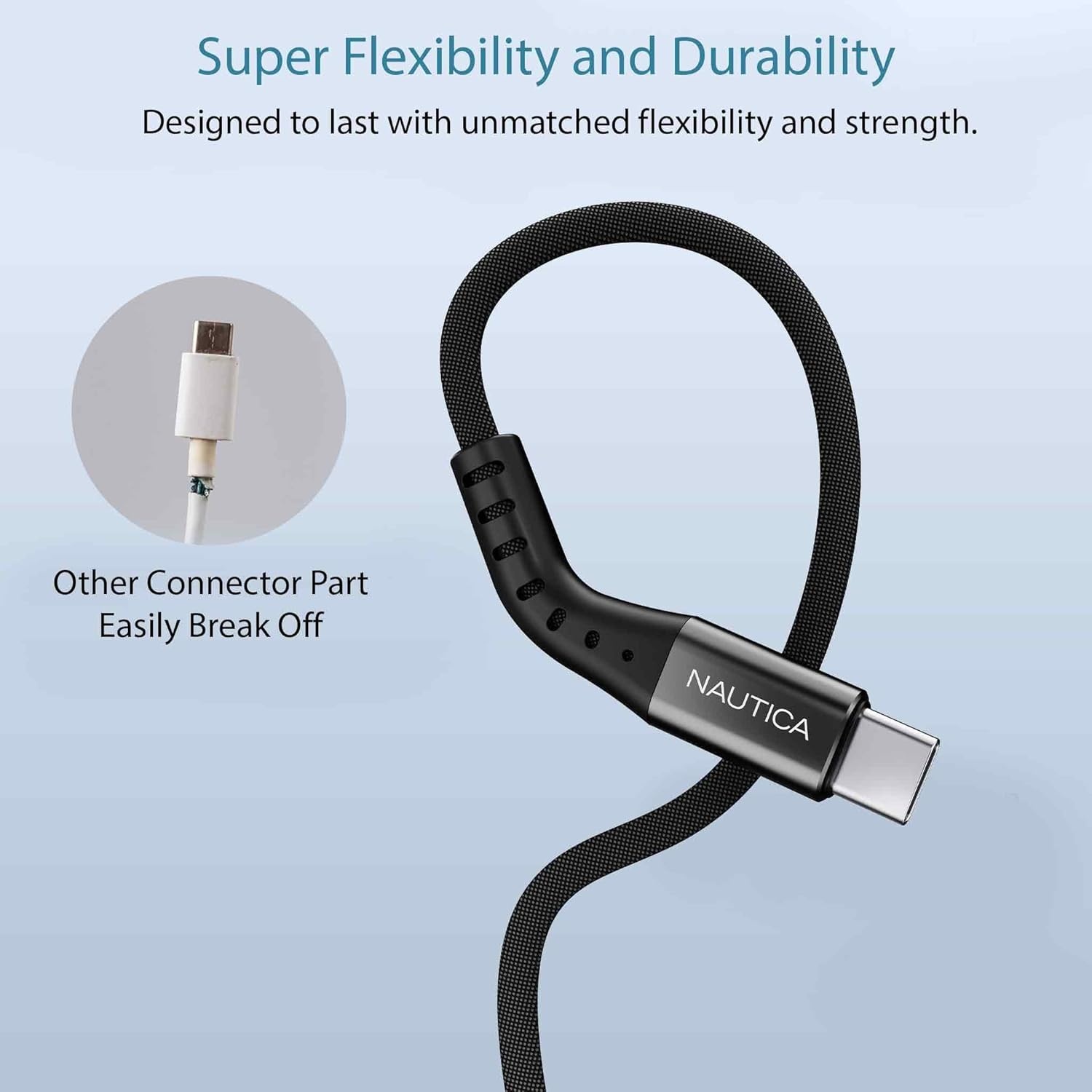 image:imageNautica USBC to USBC Cable 15W HighSpeed Charging Durable Braided Cable Premium Quality Universal Compatibility Black