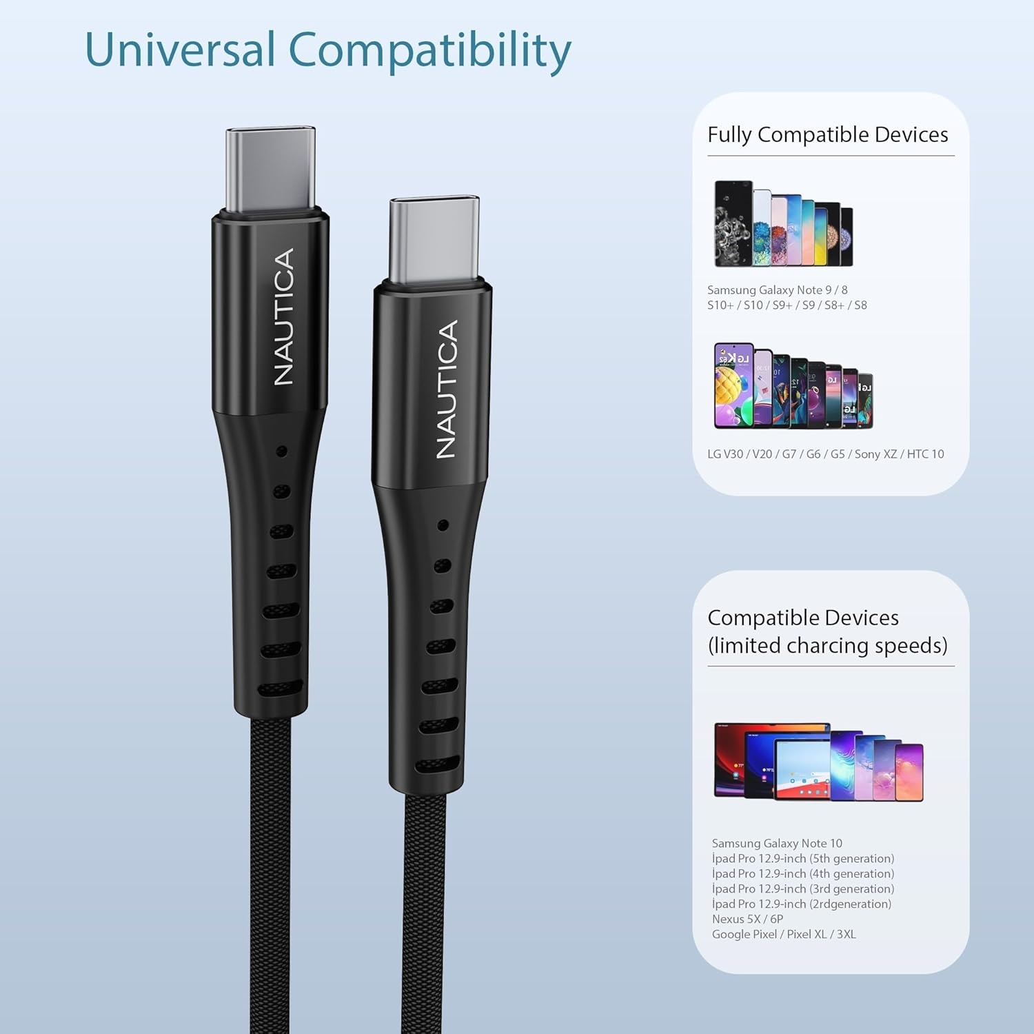 image:imageNautica USBC to USBC Cable 15W HighSpeed Charging Durable Braided Cable Premium Quality Universal Compatibility Black