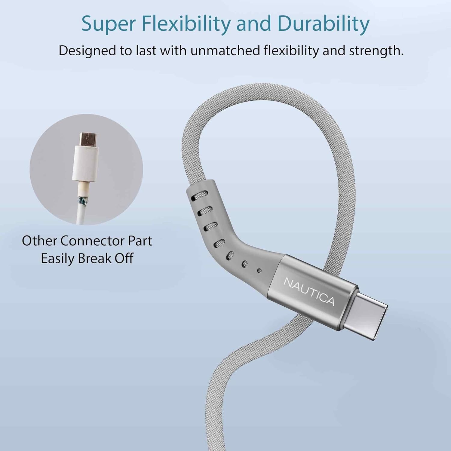 image:imageNautica USBC to USBC Cable 15W HighSpeed Charging Durable Braided Cable Premium Quality Universal Compatibility Gray