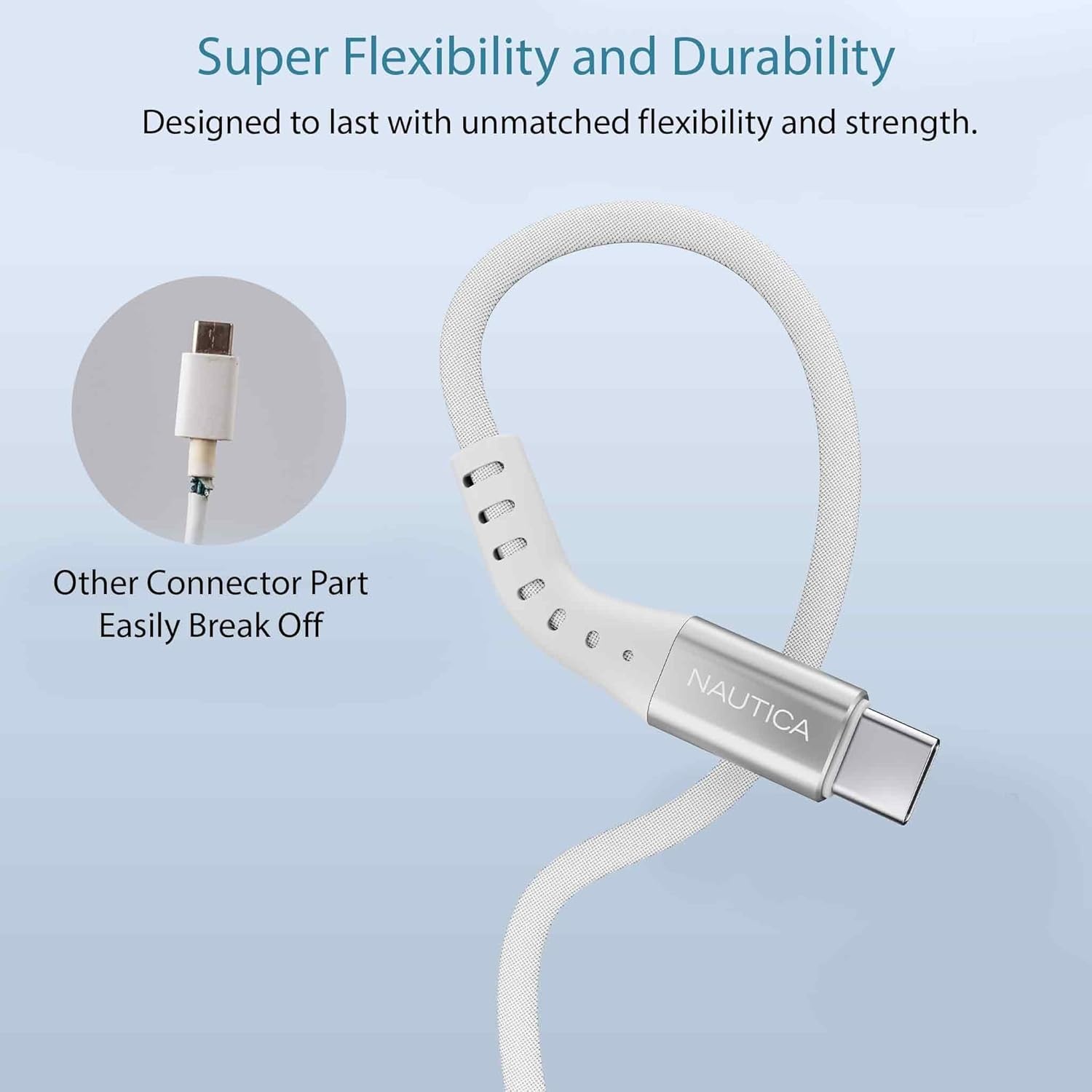 image:imageNautica USBC to USBC Cable 15W HighSpeed Charging Durable Braided Cable Premium Quality Universal Compatibility White