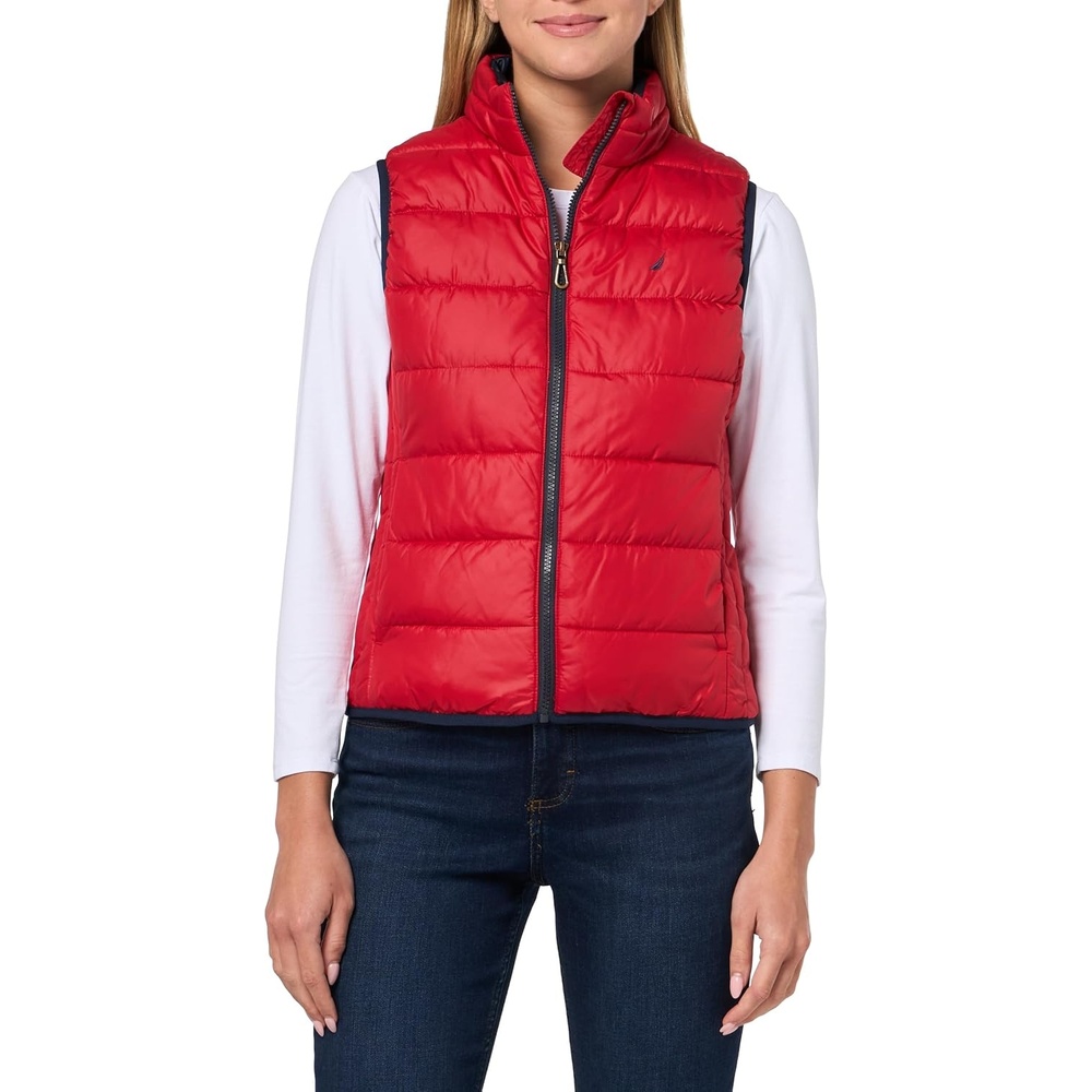 image:imageNautica Womens Zipup Sleeveless Puffer Vest JacketHaute Red