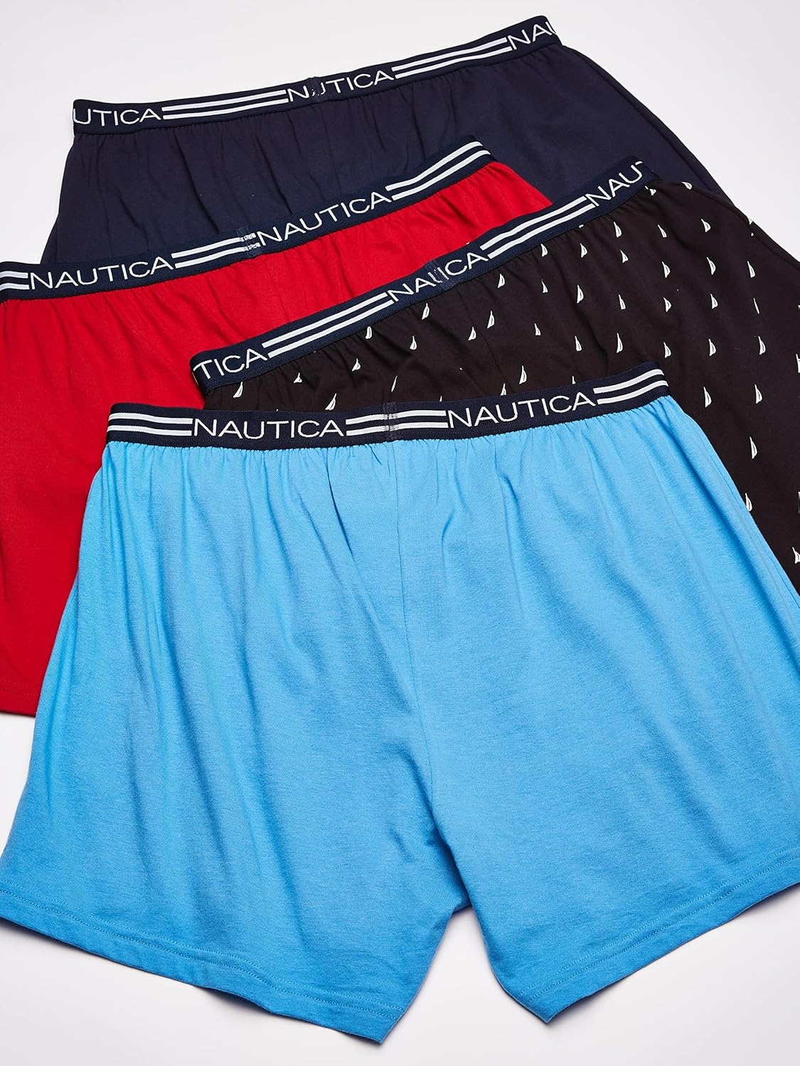 image:imageNautica Mens 4 Pack Classic Cotton Loose Knit BoxersPeacoatAero BlueNautica RedSails Black 4 Pack