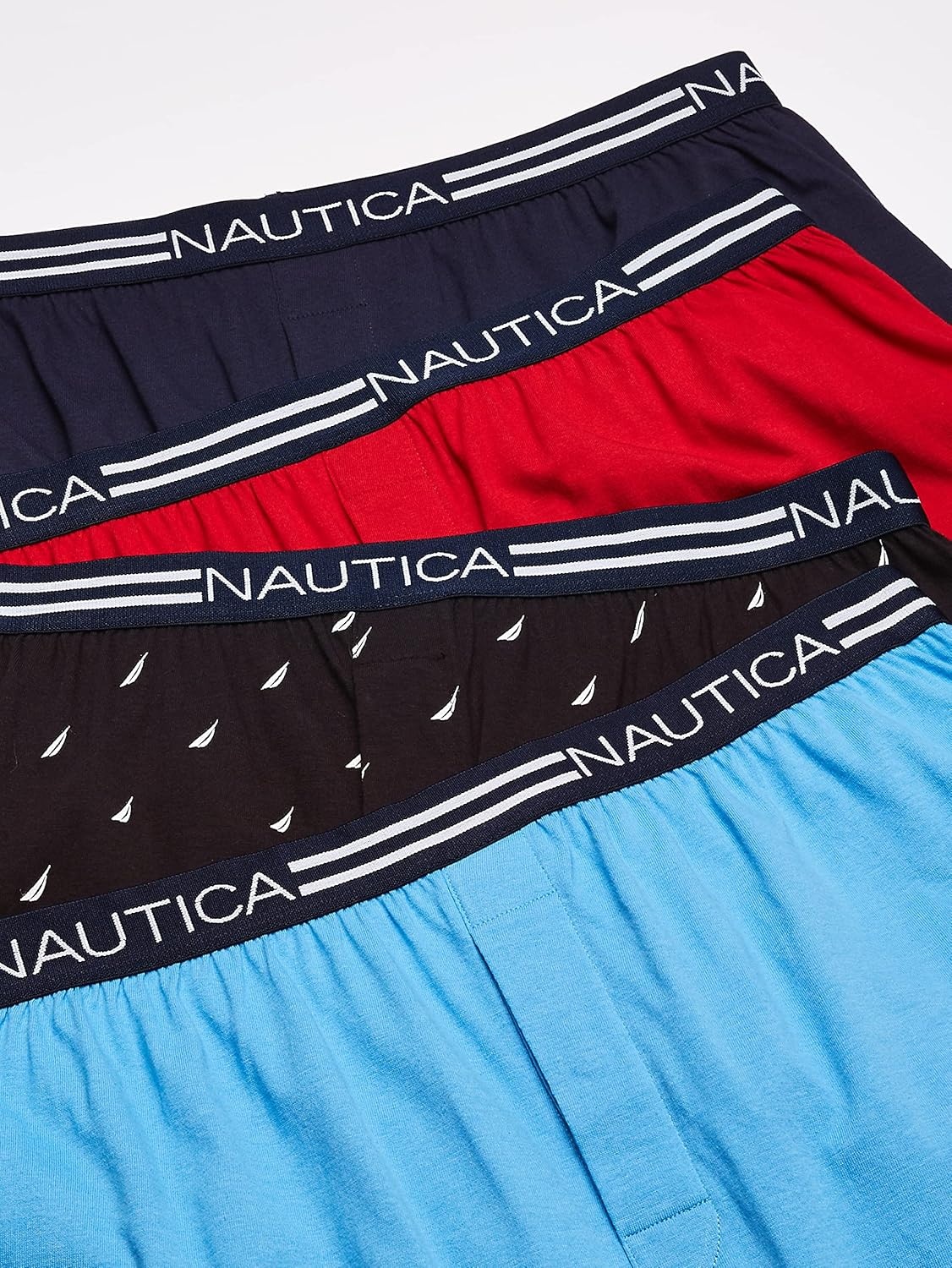 image:imageNautica Mens 4 Pack Classic Cotton Loose Knit BoxersPeacoatAero BlueNautica RedSails Black 4 Pack
