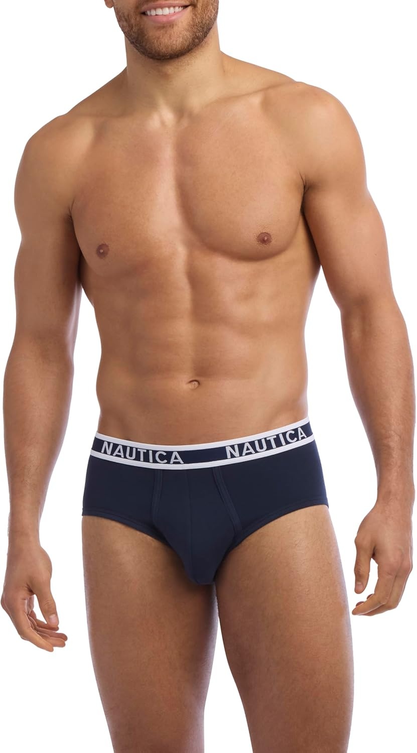 image:imageNautica Mens Classic Cotton Stretch 3Pack BriefsPeacoatAero BlueSea Cobalt